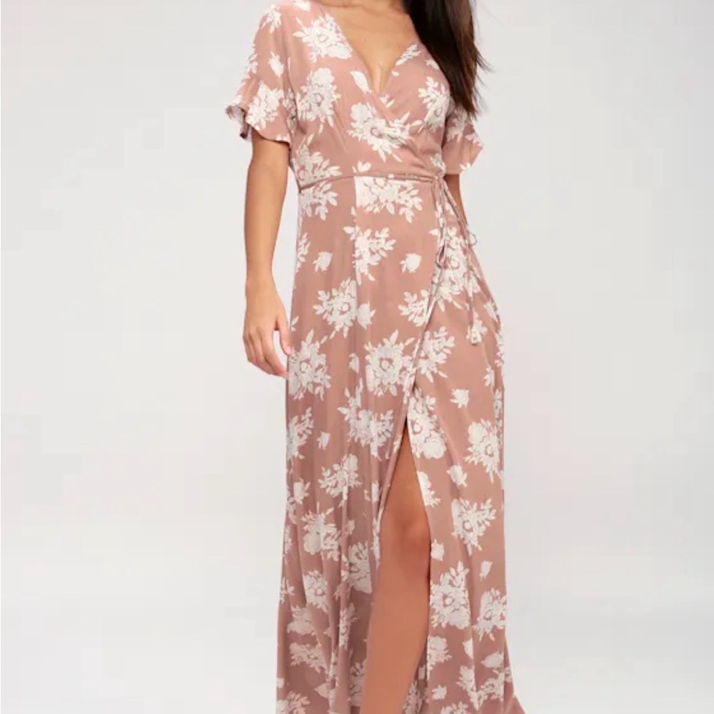 Lulus Posy for a Picture Mauve Pink Floral Print Wrap Maxi Dress